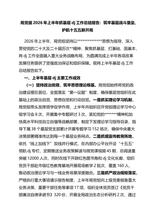 2026年上半年抓基层党建工作总结报告：筑牢基层战斗堡垒，护航十五五新开局