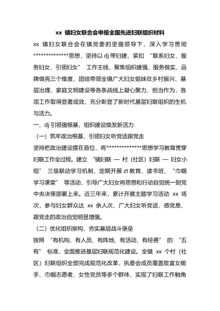 XX+镇妇女联合会申报全国先进妇联组织材料
