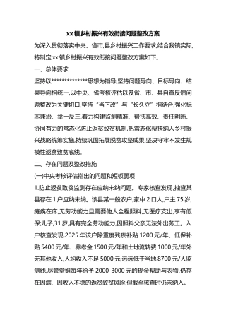 XX镇乡村振兴有效衔接问题整改方案