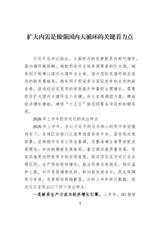 扩大内需是做强国内大循环的关键着力点