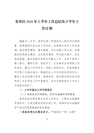 某单位2026年上半年工作总结及下半年工作计划