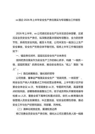 国企2026年上半年安全生产责任落实与专项整治工作报告