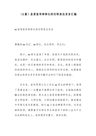 县委宣传部部长的任职表态发言汇编（2篇）