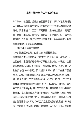 县统计局2026年上半年工作总结