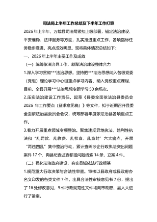司法局上半年工作总结及下半年工作打算计划