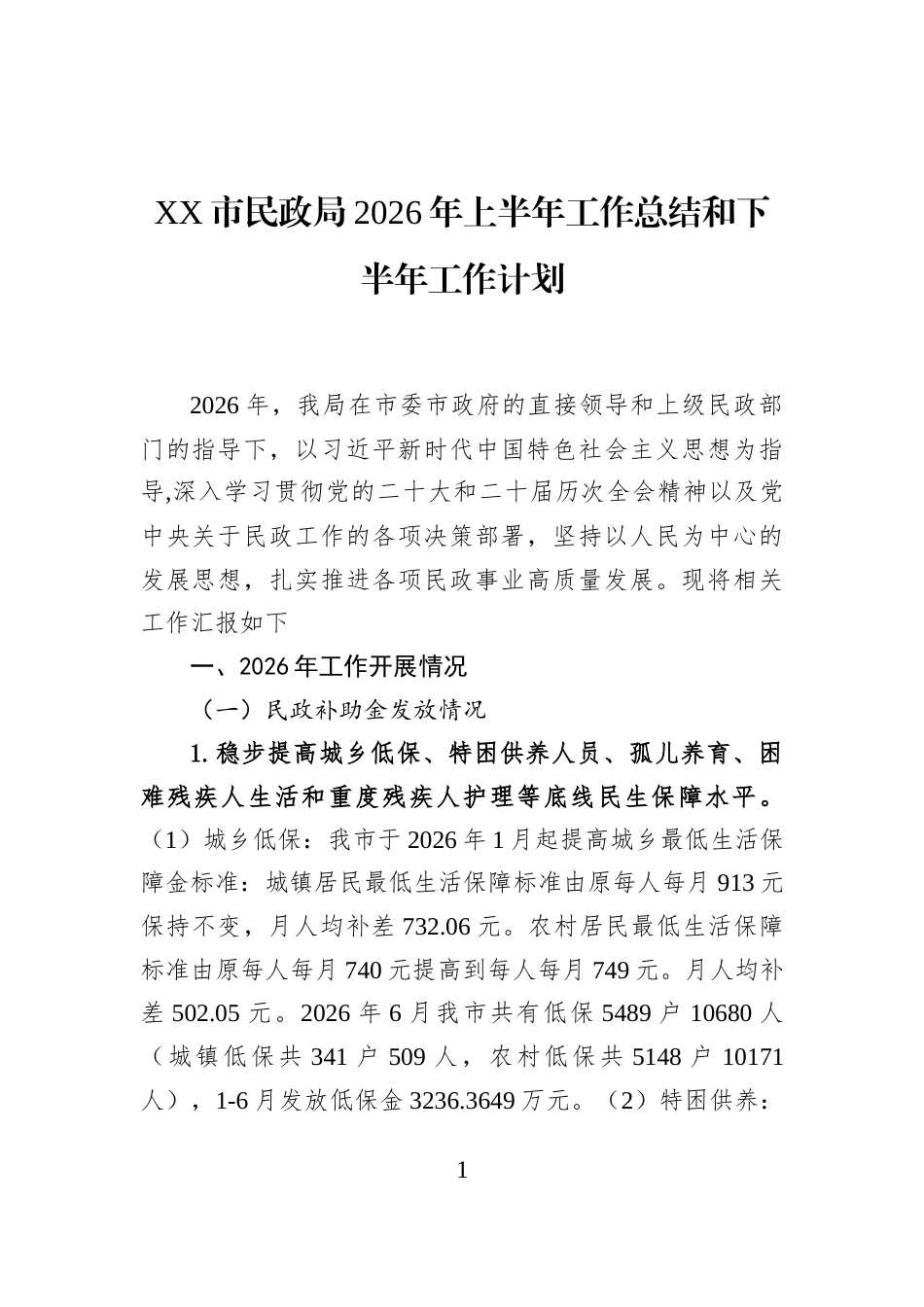 XX市民政局2026年上半年工作总结和下半年工作计划_第1页