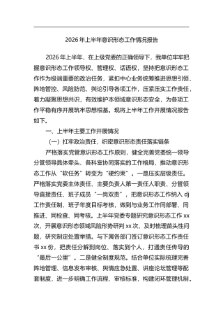2026年上半年意识形态工作情况报告