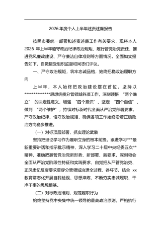 2026年度个人上半年述责述廉报告