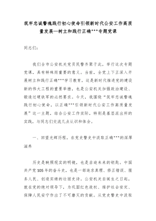 筑牢忠诚警魂践行初心使命引领新时代公安工作高质量发展