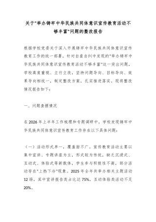 关于“举办铸牢中华民族共同体意识宣传教育活动不够丰富”问题的整改报告