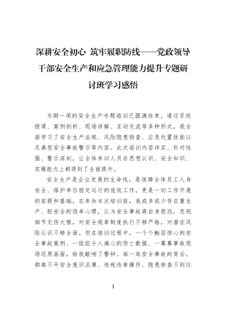 深耕安全初心+筑牢履职防线——党政领导干部安全生产和应急管理能力提升专题研讨班学习感悟