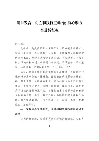 研讨发言：树立和践行正确zjg+凝心聚力奋进新征程