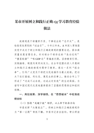 某市开展树立和践行正确zjg学习教育经验做法
