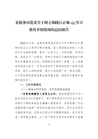 县税务局党委关于树立和践行正确zjg学习教育开展情况的总结报告