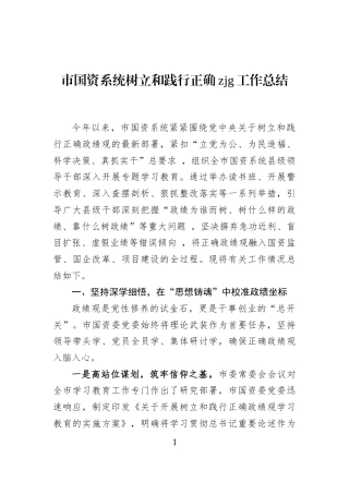 市国资系统树立和践行正确zjg工作总结