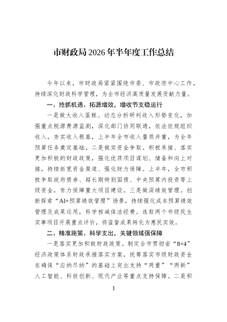 市财政局2026年半年度工作总结