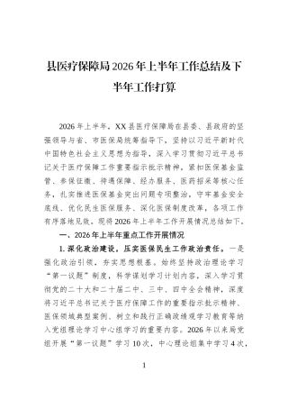 县医疗保障局2026年上半年工作总结及下半年工作打算