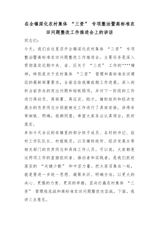 在全镇深化农村集体“三资”专项整治暨高标准农田问题整改工作推进会上的讲话