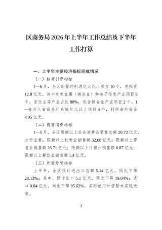 区商务局2026年上半年工作总结及下半年工作打算