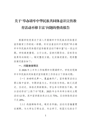 关于举办铸牢中华民族共同体意识宣传教育活动不够丰富问题的整改报告