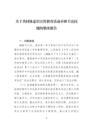关于共同体意识宣传教育活动不够丰富问题的整改报告