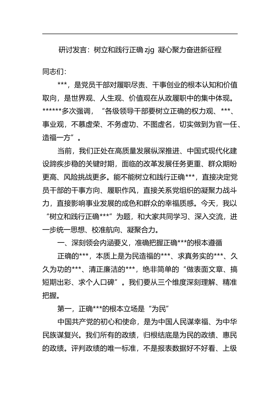 研讨发言：树立和践行正确政绩观凝心聚力奋进新征程_第1页