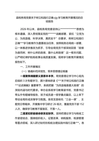 县税务局党委关于树立和践行正确政绩观学习教育开展情况的总结报告