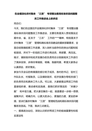 在全镇深化农村集体“三资”专项整治暨高标准农田问题整改工作推进会上的讲话