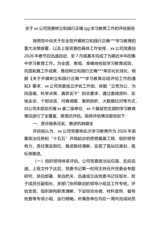 关于公司党委树立和践行正确政绩观学习教育工作的评估报告_1