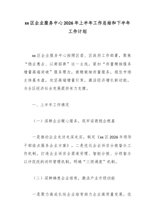 区企业服务中心2026年上半年工作总结和下半年工作计划_1