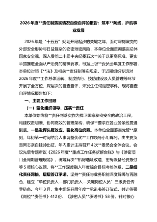 2026年度保密责任制落实情况自查自评的报告：筑牢保密防线，护航事业发展_1