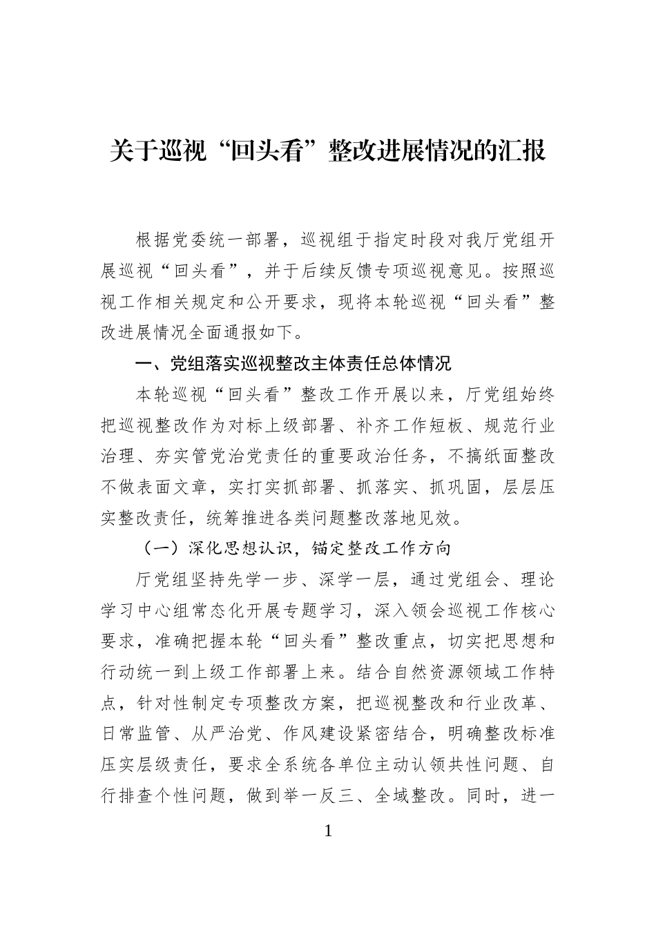 关于巡视“回头看”整改进展情况的汇报_第1页
