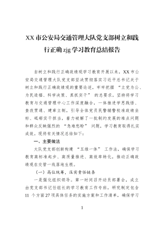 XX市公安局交通管理大队党支部树立和践行正确zjg学习教育总结报告