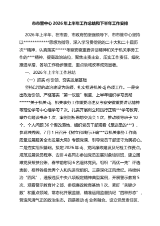 市市管中心2026年上半年工作总结和下半年工作安排计划