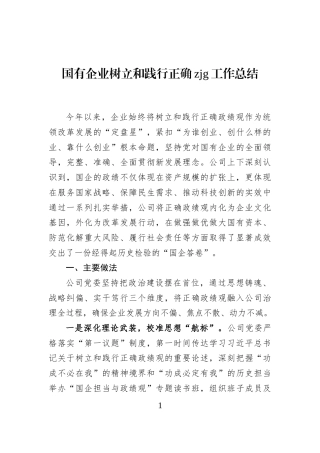 国有企业树立和践行正确zjg工作总结