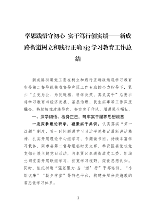 学思践悟守初心+实干笃行创实绩——新成路街道树立和践行正确zjg学习教育工作总结