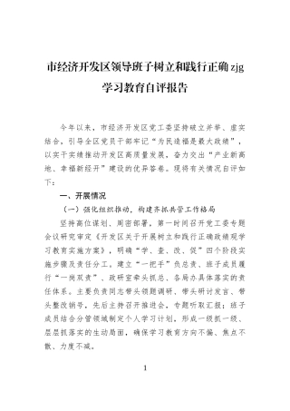 市经济开发区领导班子树立和践行正确zjg学习教育自评报告
