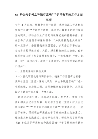单位关于树立和践行正确政绩观学习教育的工作总结汇报