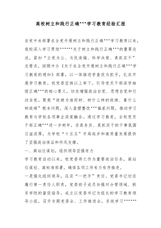高校树立和践行正确政绩观学习教育经验汇报
