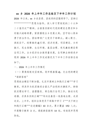乡2026年上半年工作总结及下半年工作计划