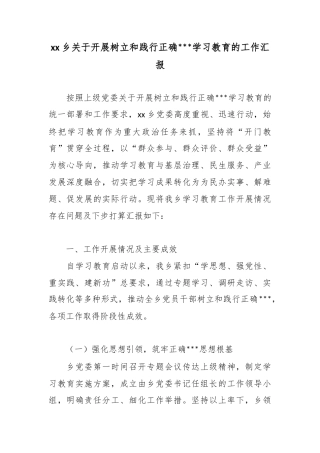 乡关于开展树立和践行正确政绩观学习教育的工作汇报