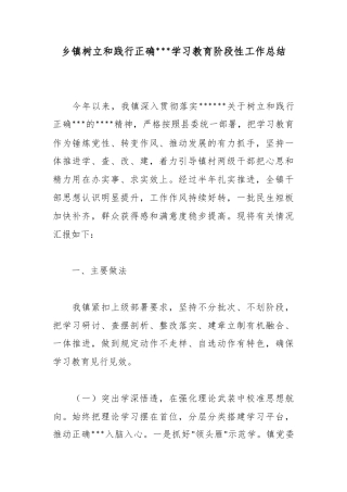 乡镇树立和践行正确政绩观学习教育阶段性工作总结