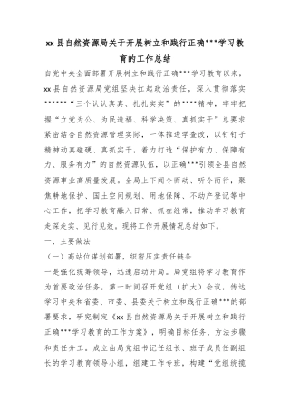 县自然资源局关于开展树立和践行正确政绩观学习教育的工作总结