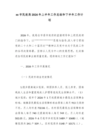 市民政局2026年上半年工作总结和下半年工作计划