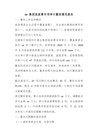 集团差旅费专项审计整改情况报告