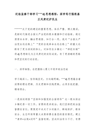 纪检监察干部学习习近平党建思想感悟：深学笃行强根基正风肃纪护民生