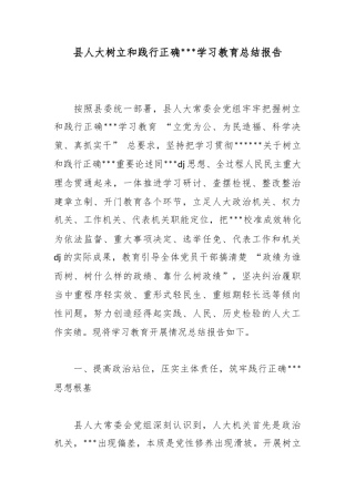 县人大树立和践行正确政绩观学习教育总结报告