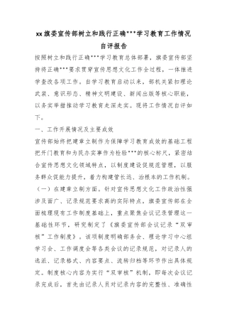 旗委宣传部树立和践行正确政绩观学习教育工作情况自评报告