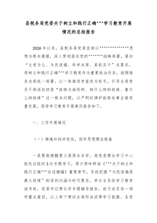 县税务局党委关于树立和践行正确政绩观学习教育开展情况的总结报告