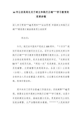 市公安局局长关于树立和践行正确政绩观学习教育的党课讲稿